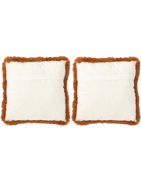 Coussin original Renard Carré 40x40 en Tissu Marron Cognac Avec franges Wildora (Lot de 2) - 2