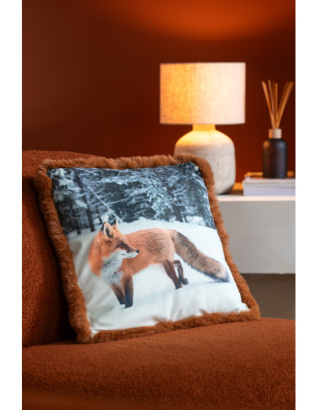 Coussin original Renard Carré 40x40 en Tissu Marron Cognac Avec franges Wildora (Lot de 2) - 3