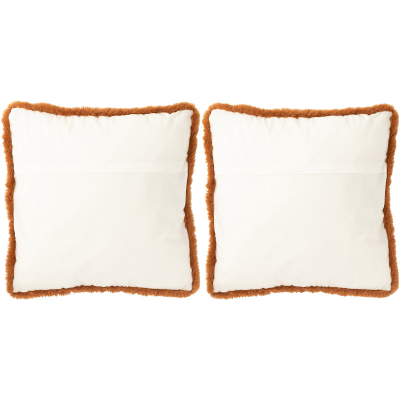 Grand Coussin original Renard Carré 60x60 en Tissu Marron Cognac Avec franges Wildora (Lot de 2) - 2