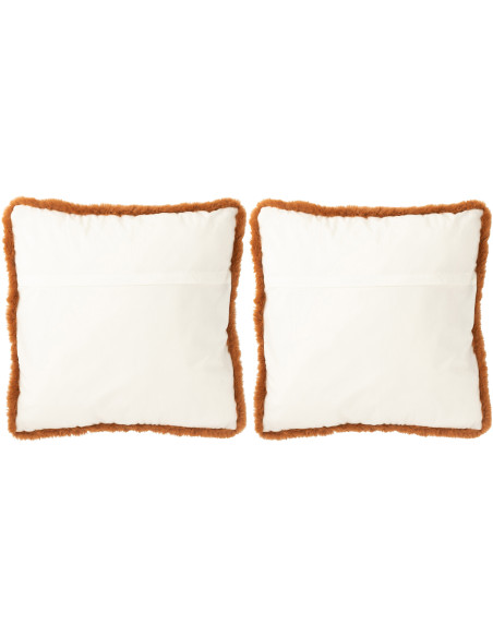 Grand Coussin original Renard Carré 60x60 en Tissu Marron Cognac Avec franges Wildora (Lot de 2) - 2