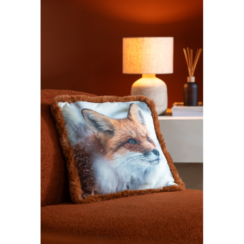 Grand Coussin original Renard Carré 60x60 en Tissu Marron Cognac Avec franges Wildora (Lot de 2) - 3