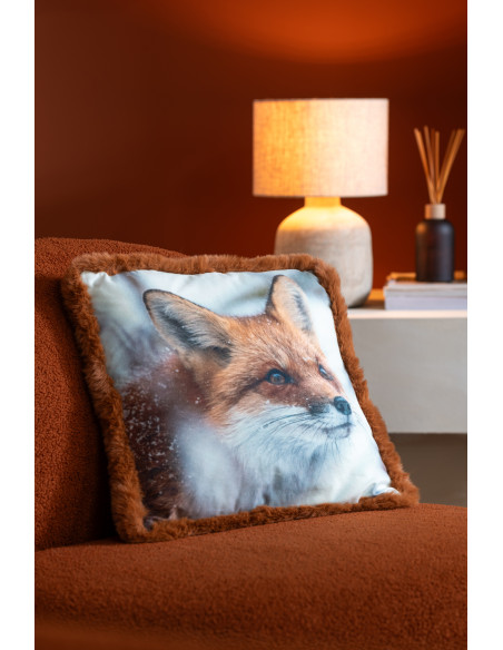 Grand Coussin original Renard Carré 60x60 en Tissu Marron Cognac Avec franges Wildora (Lot de 2) - 3