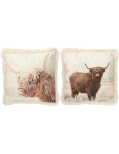Coussin original Yack Carré 40x40 en Tissu Blanc cassé Marron Avec franges Wildora (Lot de 2) - 1