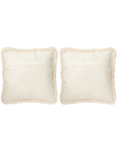 Coussin original Yack Carré 40x40 en Tissu Blanc cassé Marron Avec franges Wildora (Lot de 2) - 2