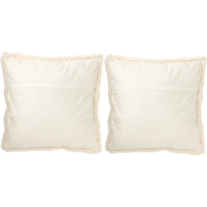 Grand Coussin original Yack Carré 60x60 en Tissu Blanc cassé Marron Avec franges Wildora (Lot de 2) - 2