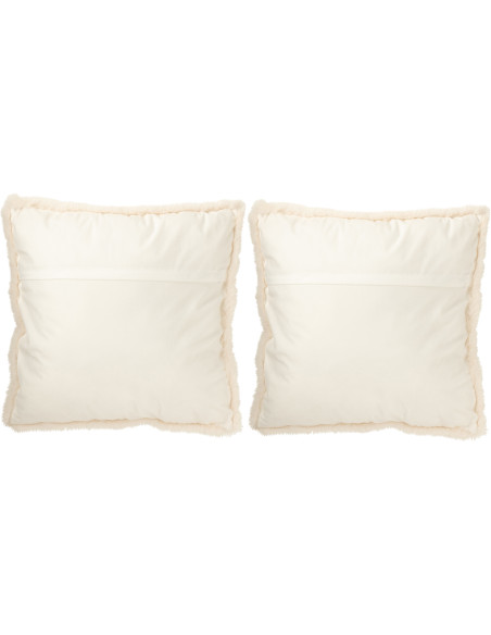 Grand Coussin original Yack Carré 60x60 en Tissu Blanc cassé Marron Avec franges Wildora (Lot de 2) - 2