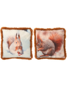 Coussin original Écureuil Carré 40x40 en Tissu Marron Blanc cassé Avec franges Wildora (Lot de 2) - 1