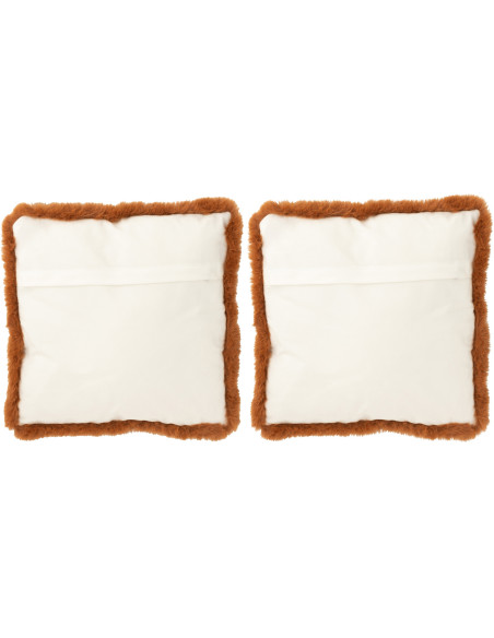 Coussin original Écureuil Carré 40x40 en Tissu Marron Blanc cassé Avec franges Wildora (Lot de 2) - 2