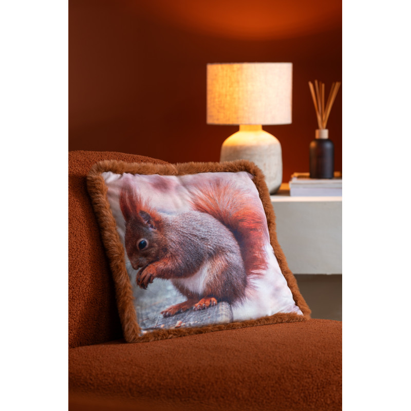 Coussin original Écureuil Carré 40x40 en Tissu Marron Blanc cassé Avec franges Wildora (Lot de 2) - 3