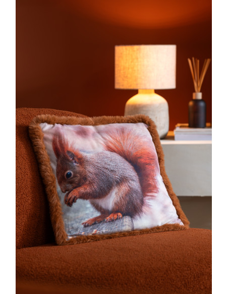 Coussin original Écureuil Carré 40x40 en Tissu Marron Blanc cassé Avec franges Wildora (Lot de 2) - 3