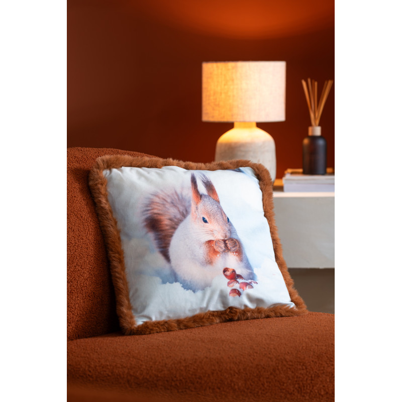 Grand Coussin original Écureuil Carré 60x60 en Tissu Marron Blanc cassé Avec franges Wildora (Lot de 2) - 2