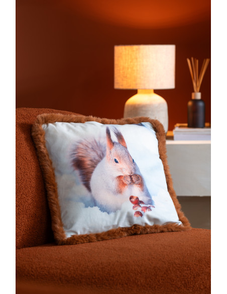 Grand Coussin original Écureuil Carré 60x60 en Tissu Marron Blanc cassé Avec franges Wildora (Lot de 2) - 2