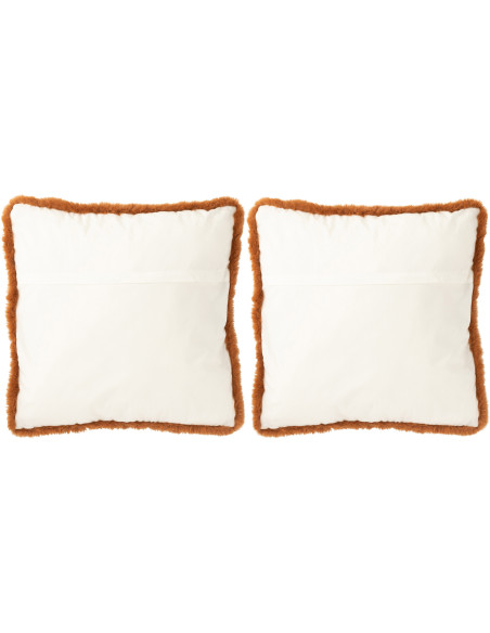 Grand Coussin original Écureuil Carré 60x60 en Tissu Marron Blanc cassé Avec franges Wildora (Lot de 2) - 3