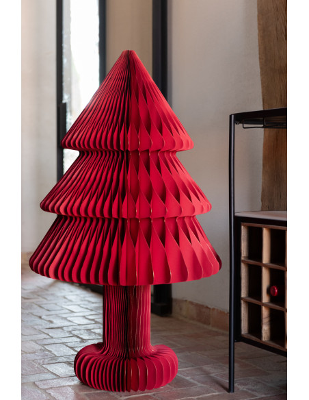 Grand Sapin de Noël XL déco pliable Hauteur 100 cm en Papier Rouge Papyria - 2