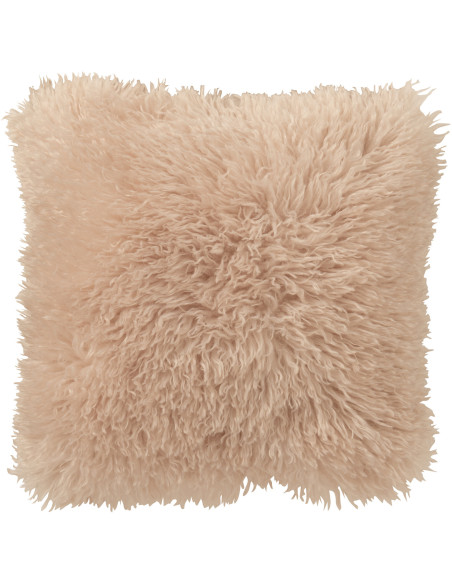 Coussin original Poils longs Carré 45x45 en Tissu Beige Moutie - 1