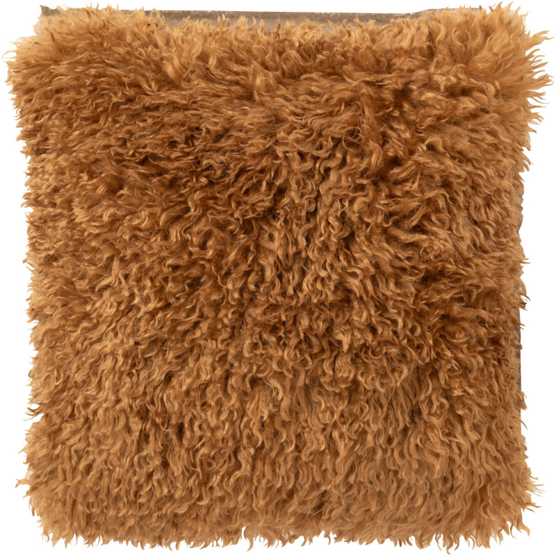 Coussin original Poils longs Carré 45x45 en Tissu Marron camel Moutie - 1