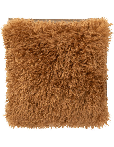 Coussin original Poils longs Carré 45x45 en Tissu Marron camel Moutie - 1