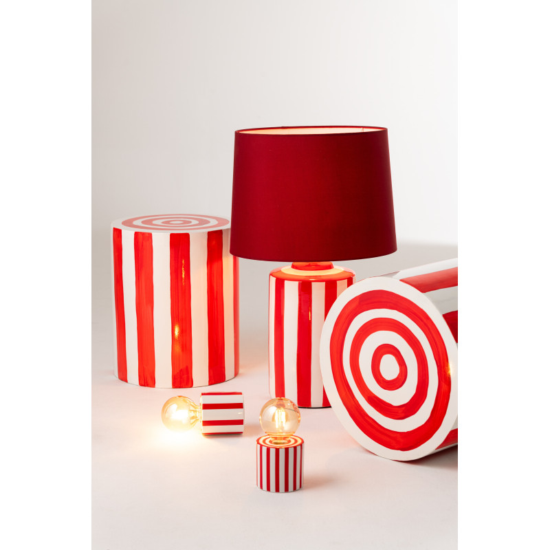 Lampe à poser originale sans fil Hauteur 17 cm en Dolomite Rouge Blanc Brillant Motif lignes Lines (Lot de 2) - 2