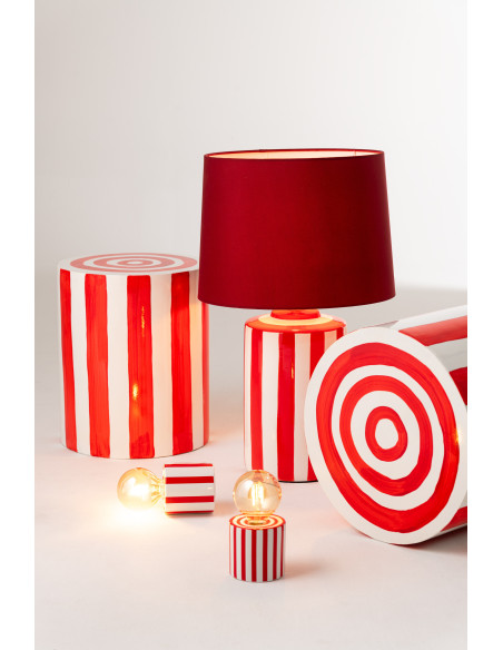 Lampe à poser originale sans fil Hauteur 17 cm en Dolomite Rouge Blanc Brillant Motif lignes Lines (Lot de 2) - 2