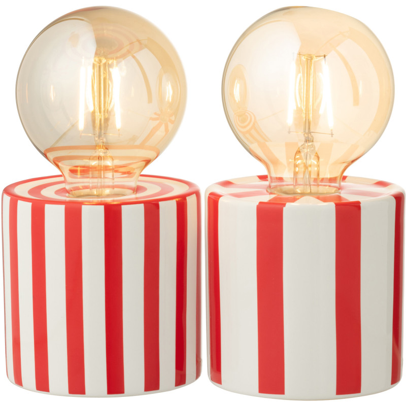 Lampe à poser originale sans fil Hauteur 17 cm en Dolomite Rouge Blanc Brillant Motif lignes Lines (Lot de 2) - 3