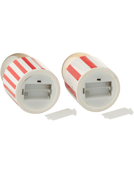 Lampe à poser originale sans fil Hauteur 17 cm en Dolomite Rouge Blanc Brillant Motif lignes Lines (Lot de 2) - 5