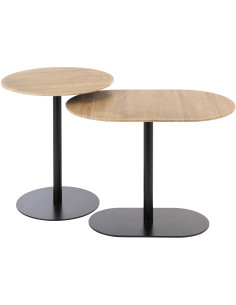 Table d'appoint gigogne moderne en Métal Noir Bois Naturel Nosty (Lot de 2) - 1
