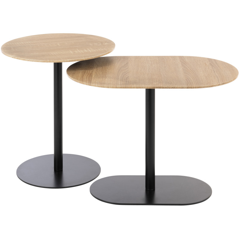 Table d'appoint gigogne moderne en Métal Noir Bois Naturel Nosty (Lot de 2) - 1