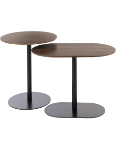 Table d'appoint gigogne moderne en Métal Noir Bois Marron foncé Nosty (Lot de 2) - 1