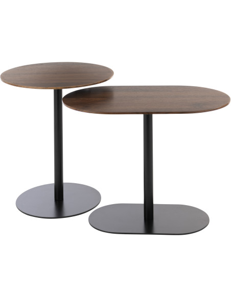 Table d'appoint gigogne moderne en Métal Noir Bois Marron foncé Nosty (Lot de 2) - 1