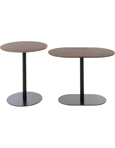 Table d'appoint gigogne moderne en Métal Noir Bois Marron foncé Nosty (Lot de 2) - 2