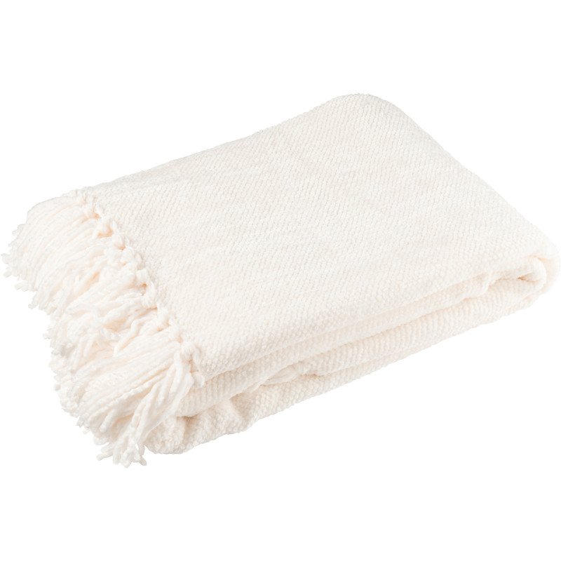 Plaid chenille 130x170 en Tissu Blanc Avec pompons Caterpilli - 1