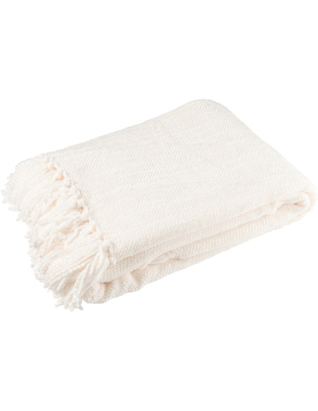 Plaid chenille 130x170 en Tissu Blanc Avec pompons Caterpilli - 1