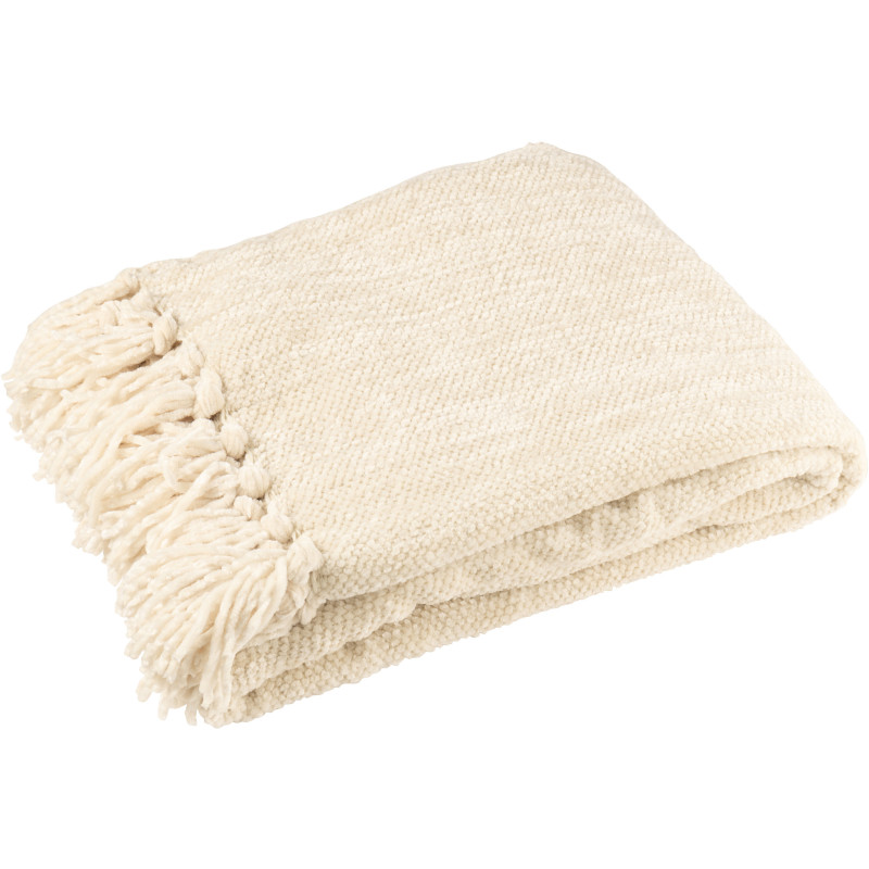 Plaid chenille 130x170 en Tissu Blanc écru Avec pompons Caterpilli - 1