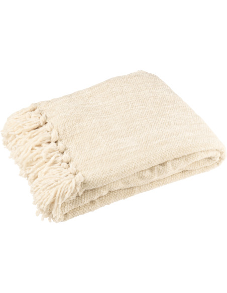 Plaid chenille 130x170 en Tissu Blanc écru Avec pompons Caterpilli - 1