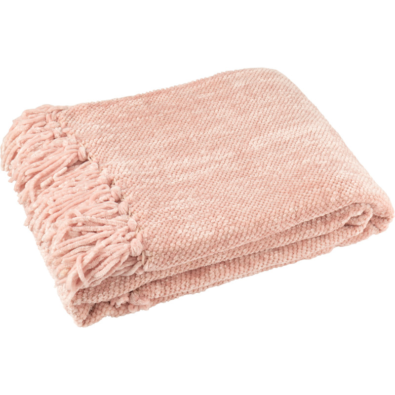 Plaid chenille 130x170 en Tissu Rose Avec pompons Caterpilli - 1