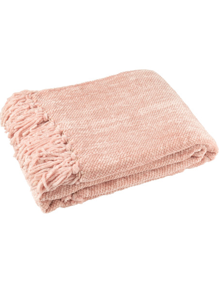Plaid chenille 130x170 en Tissu Rose Avec pompons Caterpilli - 1