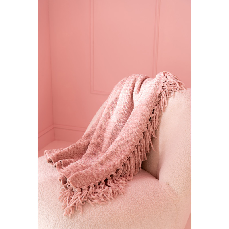 Plaid chenille 130x170 en Tissu Rose Avec pompons Caterpilli - 2