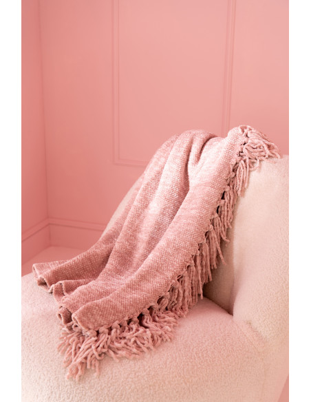 Plaid chenille 130x170 en Tissu Rose Avec pompons Caterpilli - 2