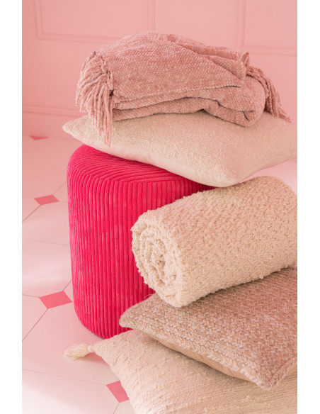 Plaid chenille 130x170 en Tissu Rose Avec pompons Caterpilli - 4