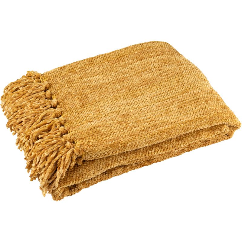 Plaid chenille 130x170 en Tissu Jaune ocre Avec pompons Caterpilli - 1