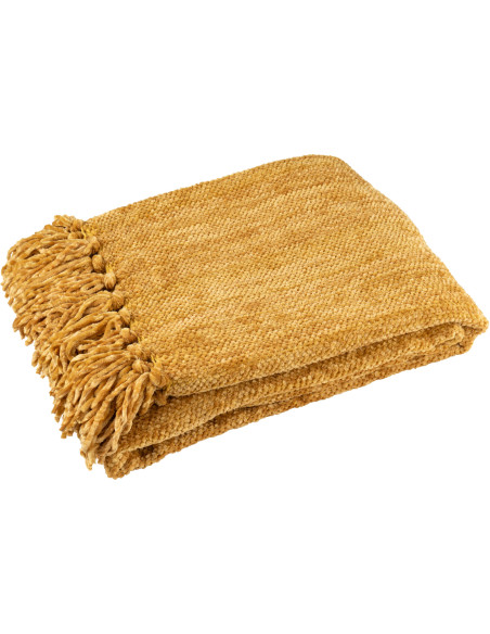 Plaid chenille 130x170 en Tissu Jaune ocre Avec pompons Caterpilli - 1