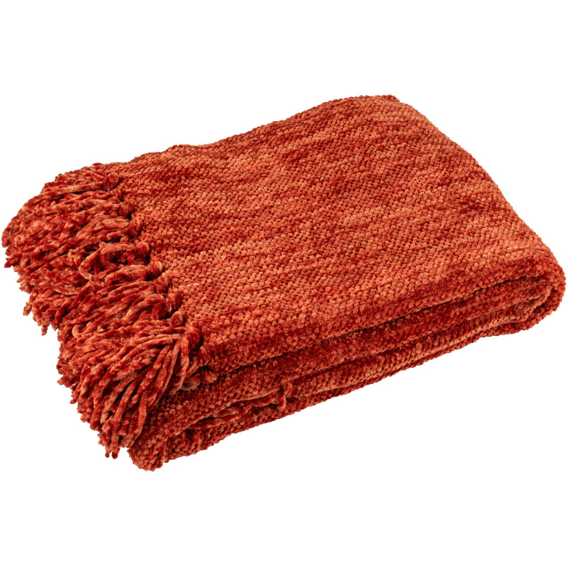 Plaid chenille 130x170 en Tissu Rouille Avec pompons Caterpilli - 1