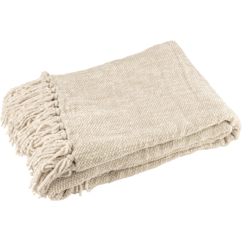 Plaid chenille 130x170 en Tissu Grège Avec pompons Caterpilli - 1