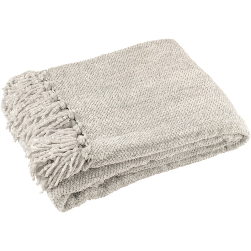 Plaid chenille 130x170 en Tissu Gris Avec pompons Caterpilli - 1