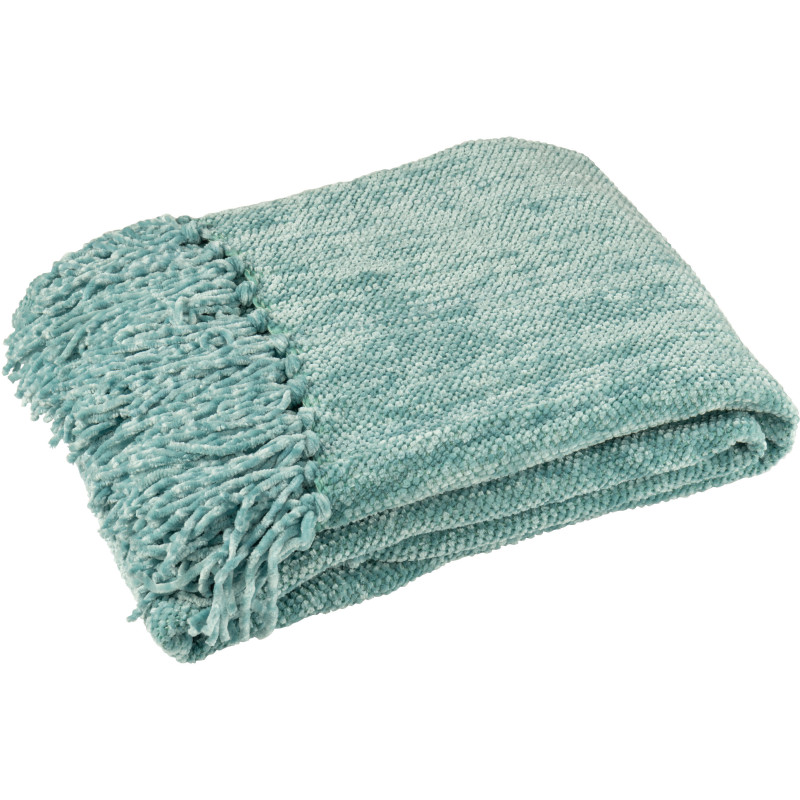 Plaid chenille 130x170 en Tissu Turquoise Avec pompons Caterpilli - 1