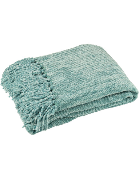 Plaid chenille 130x170 en Tissu Turquoise Avec pompons Caterpilli - 1