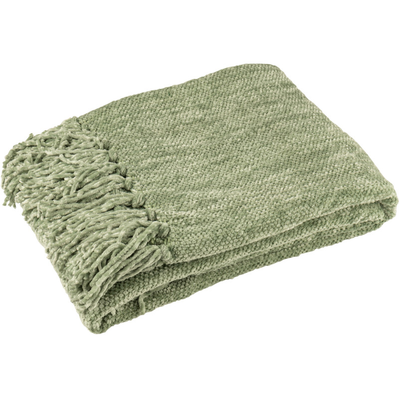 Plaid chenille 130x170 en Tissu Vert mousse Avec pompons Caterpilli - 1