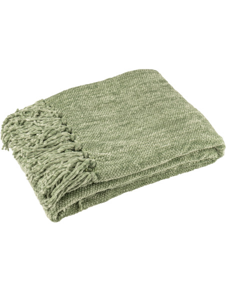 Plaid chenille 130x170 en Tissu Vert mousse Avec pompons Caterpilli - 1