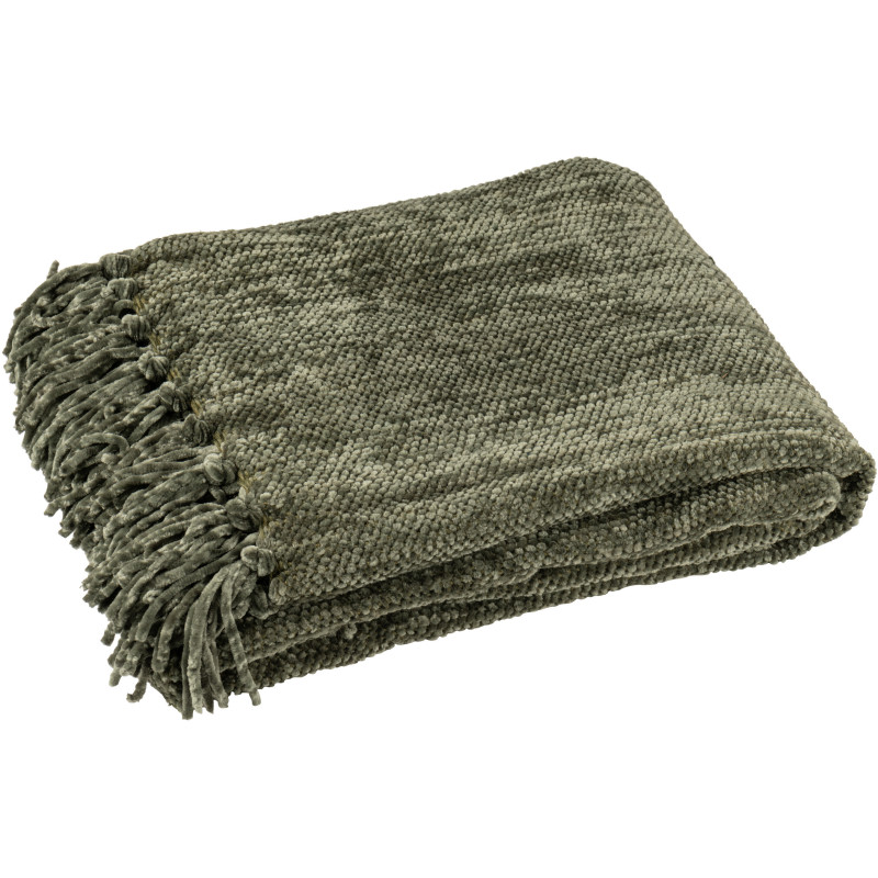 Plaid chenille 130x170 en Tissu Vert foncé Avec pompons Caterpilli - 1