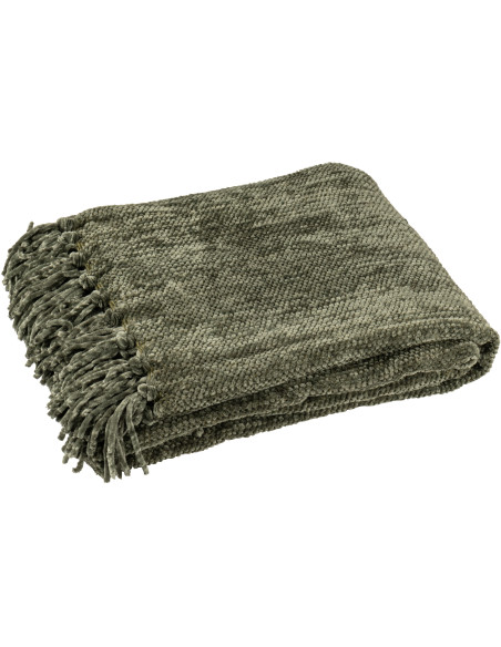 Plaid chenille 130x170 en Tissu Vert foncé Avec pompons Caterpilli - 1